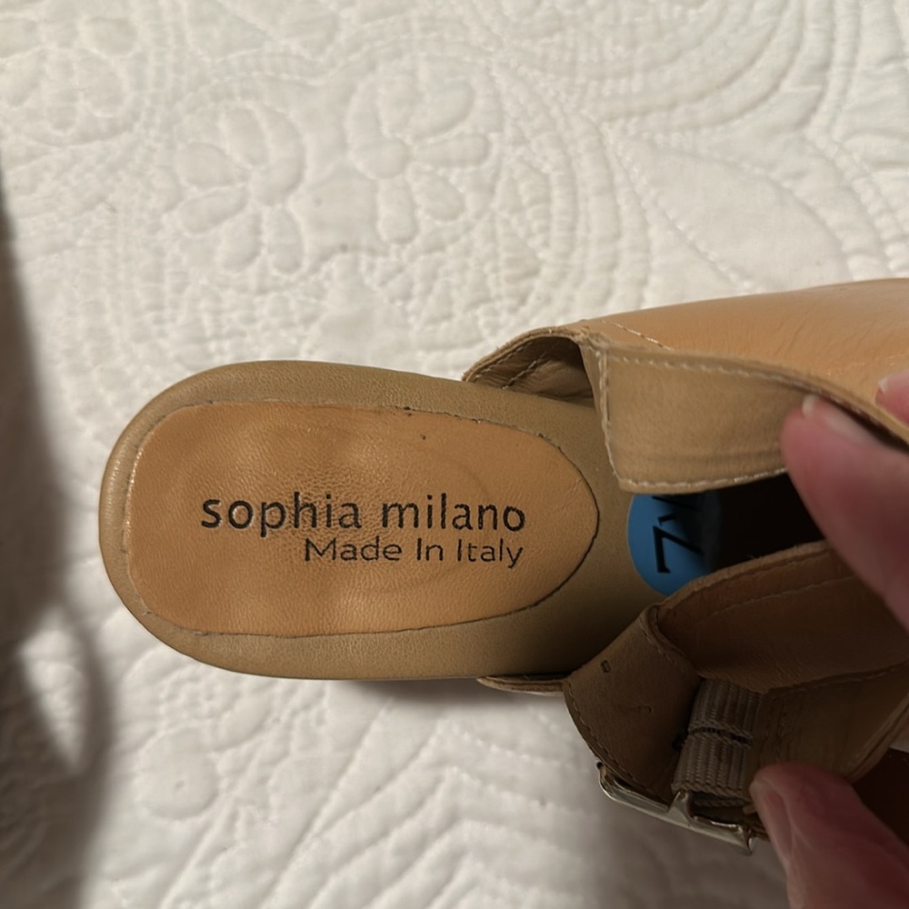 LAST CHANCE! Tan Leather Women's Sandals with Block Heels 7.5 FINAL MARKDOWN - Picture 6 of 8